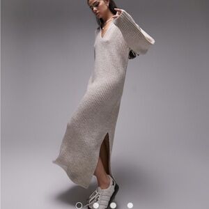Topshop Cream Ribbed Sweater Dress